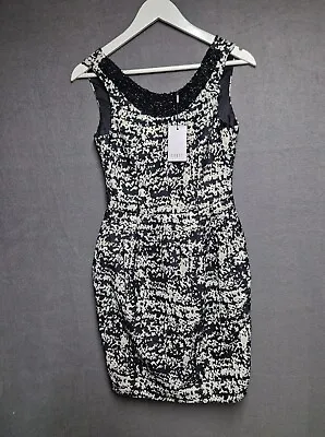 Coast Danika Jacquard Dress Mono Size 8 Black BNWT • £25