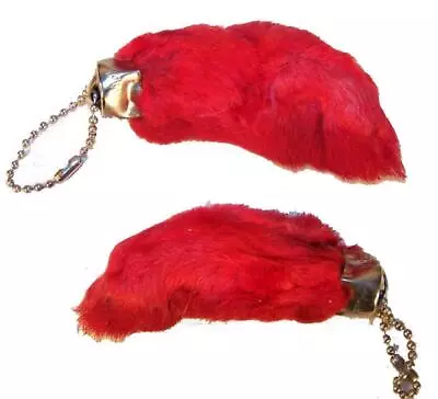 2 RED REAL RABBIT FOOT KEY CHAINS Colored Bunny Feet Good Luck Keychain Fur NEW • $12.44