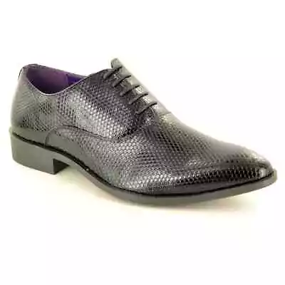 Mens Oxford Formal Shoes Snakeskin Wedding Lace Up Black Dress Shoes UK Size • £18.01