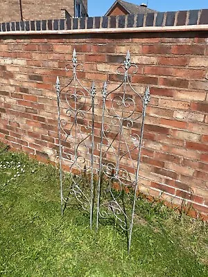 Set Of Two Aged French Style Decorative Country Grey Pretty Metal Garden Trellis • £59.99