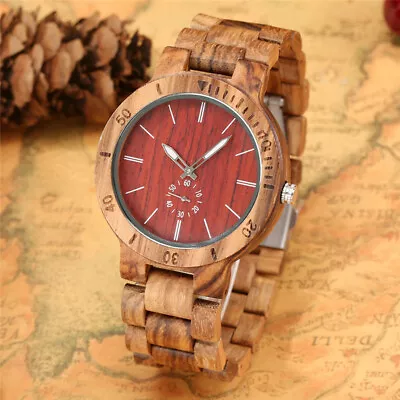 Modern Men's Watch Quartz Analog Display Luminous Hands Brown Wooden Strap Band • $38.05