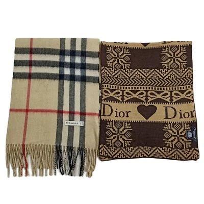 £48.31 • Buy DIOR Signature Scarf + BURBERRY Classic Nova Check Beige Cashmere Scarf Lot Of 2