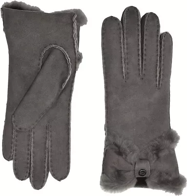 UGG Womens Glove W Sheepskin Turned Bow GREY Metal Sz Medium NEW • $70