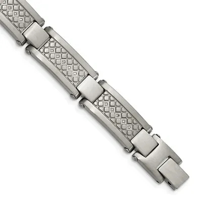 Men's 12mm Stainless Steel White Diamond Textured Bracelet 9 Inch • $199.98