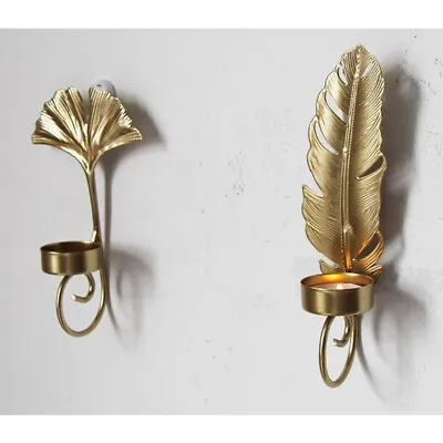 2X Golden Metal Leaf Candle Holder Candlestick Rack Nordic Style Wall Decoration • £8.14