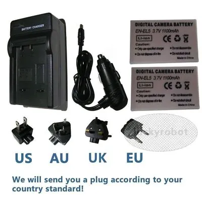 2X EN-EL5 Battery / Charger For Nikon Coolpix P500 P510 P520 P530 P80 P90 P100 • $28.59