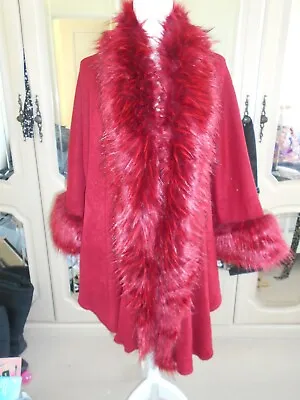 £9.99 • Buy Joanna Hope Stunning Faux Fur Trim Stretch Knitted Cape ONE SIZE FITS ALL NEW
