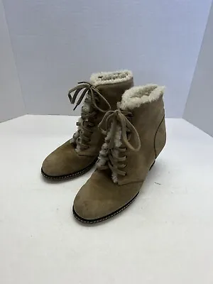 J Crew Womens Size 7 Macalister Wedge Shearling Boots 55817 Tan Made In Italy • $13.99