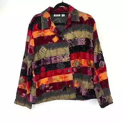 Chico's Womens 2 US L Colorblock Patchwork Velvet Jacket Button Front Multicolor • $24.97