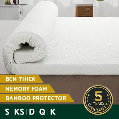 $110.99 • Buy Memory Foam Mattress Topper 8cm Bamboo Cover Bed Pad Single Double Queen King