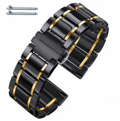 Black & Gold Ceramic Replacement Watch Band Butterfly Clasp Quick Release #8002 • $29.95