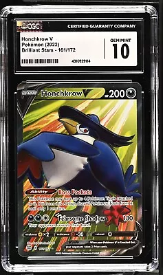 Pokémon TCG 2022 Honchkrow V Full Art Brilliant Stars 161/172 CGC Gem Mint 10 • $29.99