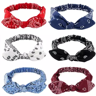 6 Pack Elastic Paisley Bandana Knot Headbands Rabbit Ear Bow Headband Turban Hea • $14.70