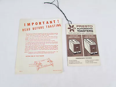 Vintage '60s '70s Presto Automatic Toaster Instructions Manual 2 Or 4 Slice • $7