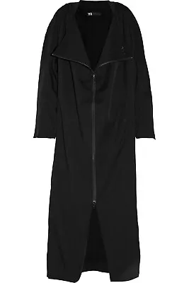 Y-3 By Yohji Yamamoto Women's Draped Jersey Zip Coat Black Twill Lyocell Size M • $687.38