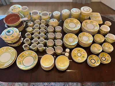 133 Piece Vintage Vietri Solimene Campagna Yellow Chicken Collection Plates Etc! • $7500