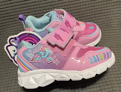 My Little Pony Girls Toddler Pink Rainbow Shoes Size 7 Hook And Loop Closure • $14.99