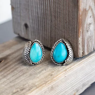 Vintage Turquoise Teardrop Clip On Earrings - 1 Inch • $16