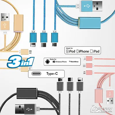 1M 3 In 1 Multi Function USB Data Sync Charger Cable For Samsung IPhone Huawei • $5.99