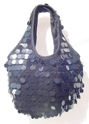 Black  Crochet Knit Sequin Shoulder Bag Purse Tote Handbag • $8.99