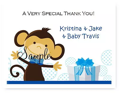 30 Personalized Adorable Baby Shower Boys Blue Monkey Thank You Cards Present • $16.99