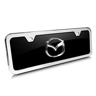 Mazda 3D Logo On Half-Size Black Acrylic License Plate With Chrome Frame Kit • $35.99