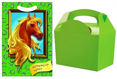 Lime Green Party Food Boxes With Matching Pony Horse Loot Gift Bags Children • £4.25