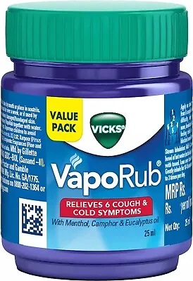 Vicks VapoRub For Cold Cough Blocked Nose Headache Breathing Difficulty 25ml FS • $6.96