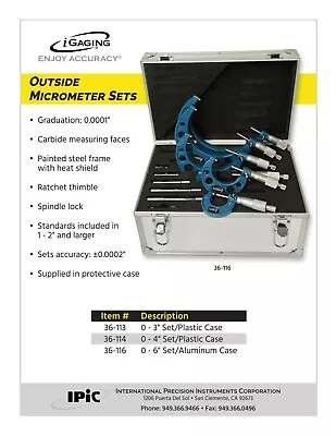 0-6  Mechanical Analog Micrometer Set With Aluminum Case • $269.95