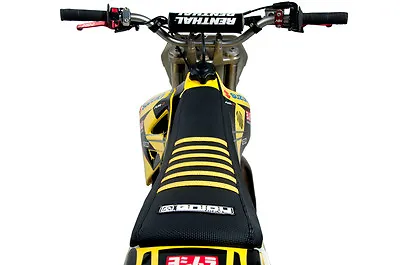 2002-2023 SUZUKI RM 85 Stewart Seat Cover Gripper  ALL BLACK / YELLOW RIBS  #41 • $54.99