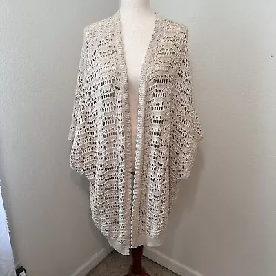 Ana Long Line Cardigan Sweater Size 1x Women Cream Open Knit Slouchy Boho • $19.95