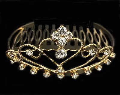 Gold Crystal Clear Rhinestones Mini Tiara With Gold Plated  1.5 Height • $6