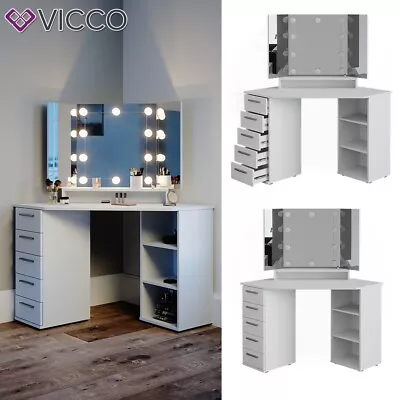 £208.33 • Buy Dressing Table Corner Make-up Table Vanity Desk Sofia White LEDs Vicco