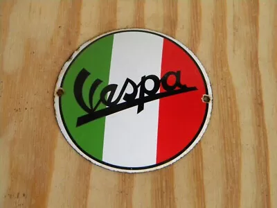 Vintage Vespa Porcelain Sign ~4-3/4  3-colours Scooter Piaggio Paperino Garage • $75