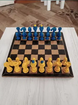 🔔Rare! Ukrainian Chess Yellow-Blue Patriotic Set Designer Metal Vintage #C549 • $125