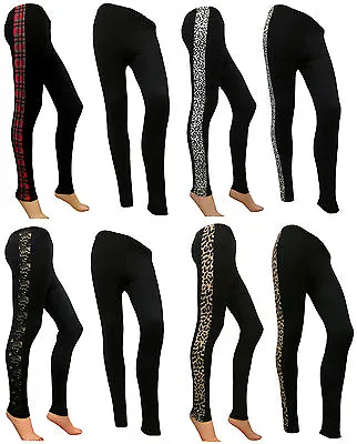 New Women's Lace/leopard/shiny Side Panel Full Length Ladies Leggings Size 8-20 • £4.99