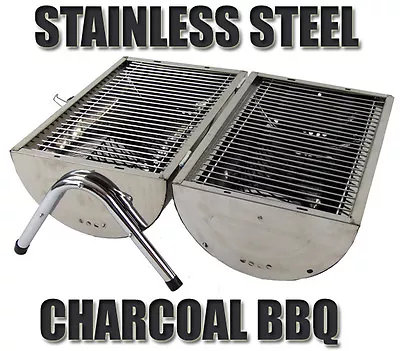 Stainless Steel BBQ Barrel Charcoal Grill Wood Portable Barbecue Camping Picnic • $49.90