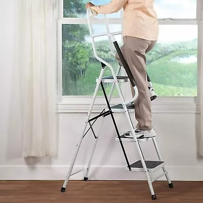 US 4 Step Ladder Step Stool Steel Folding Wide Anti-Slip Pad Ladder Lightweight • $65.98