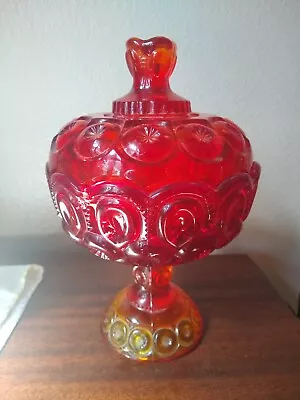 Vintage LE Smith Moon And Stars Amberina Glass Footed Compote  • $24