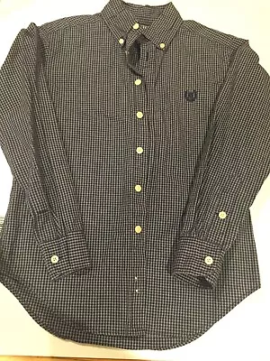 Boys Dress Shirt 8-10 Button Down Long Sleeve Plaid Shirt Blue Chaps EUC • $11.35