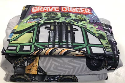 Monster Jam Twin Sheet Set 3 Piece Flat & Fitted Sheet Pillowcase Grave Digger • $32.99