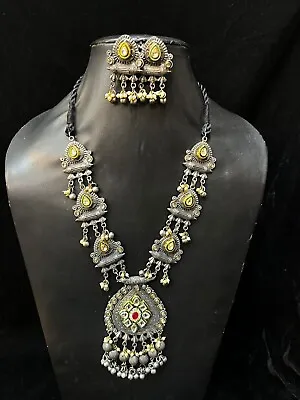 Antique Indian Bollywood Fashion Jewelry Oxidized Long Necklace With Earring • $29.99