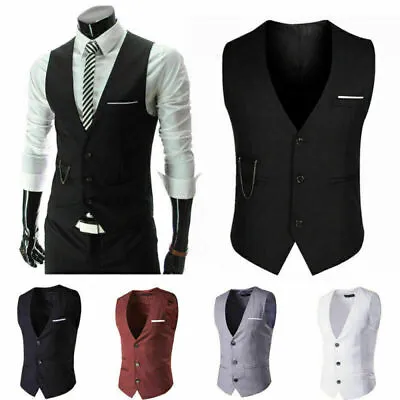 Man's Waistcoat Formal Business Vest Suit Wedding Party Sleeveless Coat Outwear • £11.51