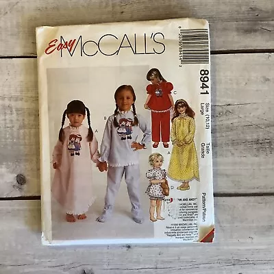 McCalls 8941 Sewing Pattern Pajamas Gown Raggedy Ann Andy Girls Sz 10-12 UNCUT • $8.99