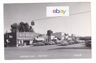 C1950 RPPC GRAYLING MICHIGAN SODA FOUNTAIN NEW YORK CENTRAL TRAIN POSTCARD MI !! • $19.99