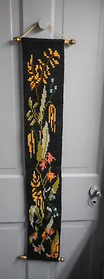 Vintage Tapestry Needlepoint Bell Pull Wall Hanging Trees Flowers • $29.99
