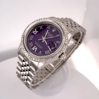 Rolex Men's Datejust 36mm Jubilee Steel Watch ICED 2.50ct Diamonds Purple Dial • $6499.99