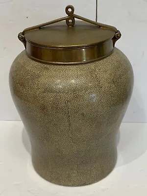 Antique Vietnamese Faux Shagreen Glazed Porcelain Vase Quality Bronze Mount 11’ • $260