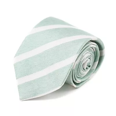 Isaia Napoli  Mint Green And White Striped Twill Silk Tie New • $99