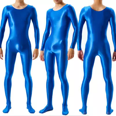 Men's Satin Bodysuit Shiny Wet Look Jumpsuit One-Piece Lingerie Catsuit For Men • £19.43